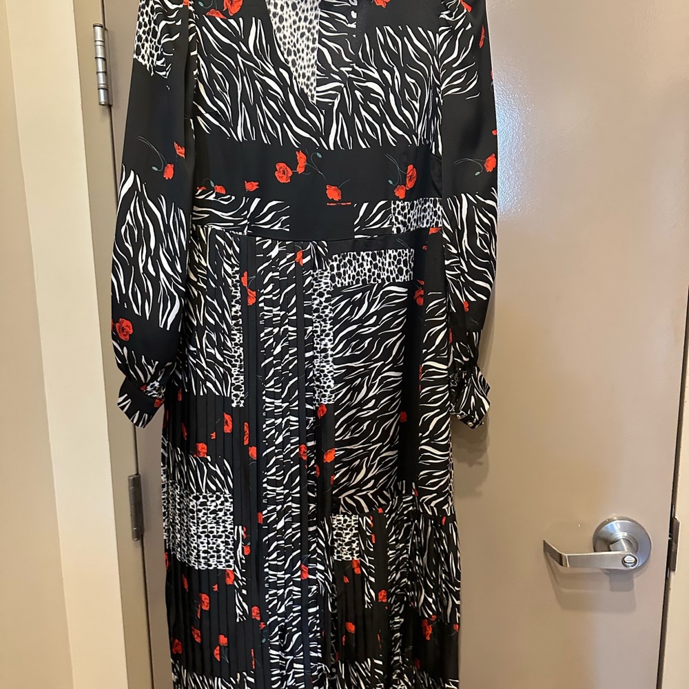 Black and White Animal Print Dress with Red Accents